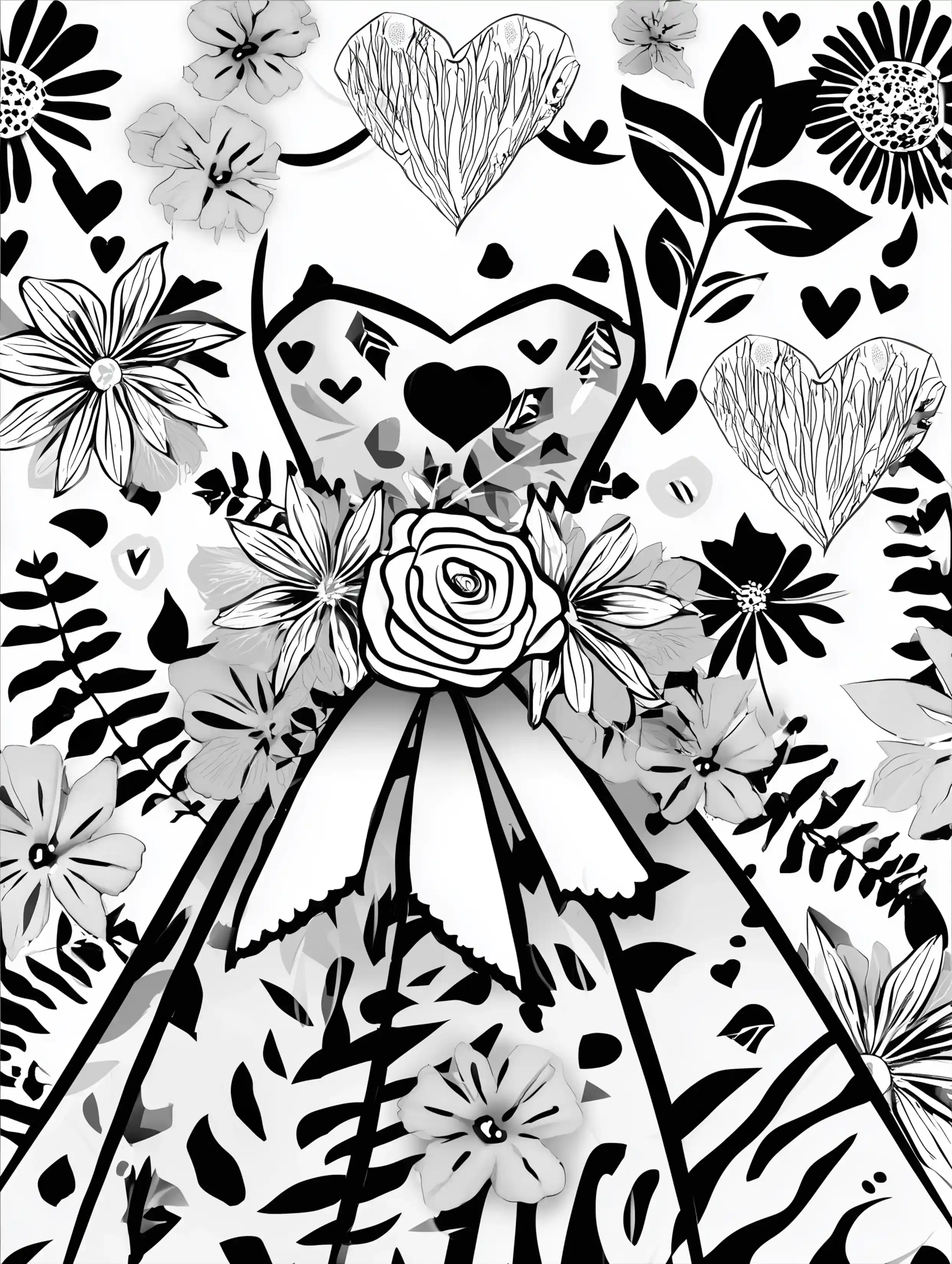 Free printable coloring pages floral featuring a ribboned dress with flowers
